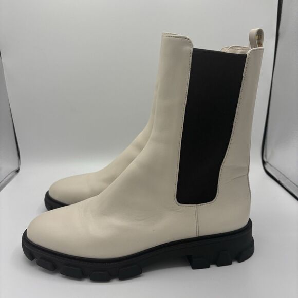 Michael Kors Asher Boot Women 10 Cream Leather No Box black winter white - Picture 2 of 10